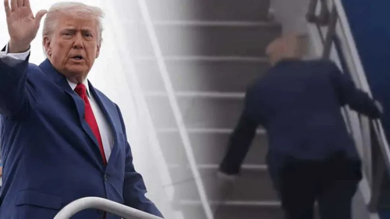 Joe Biden ile alay etmişti, Trump da uçağa binerken tökezledi