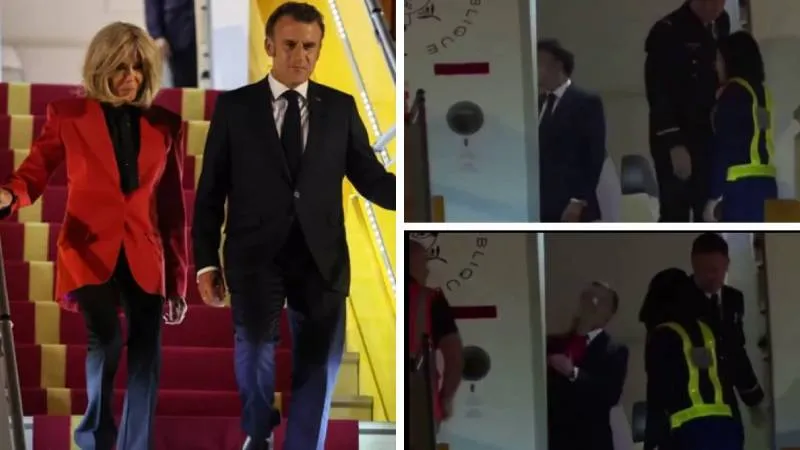 "Nazik bir ağız dalaşı" | Kapı açıktı, görüntülendi; Macron, uçaktan inerken eşi Brigitte'in yüzüne vurmasıyla şoke oldu
